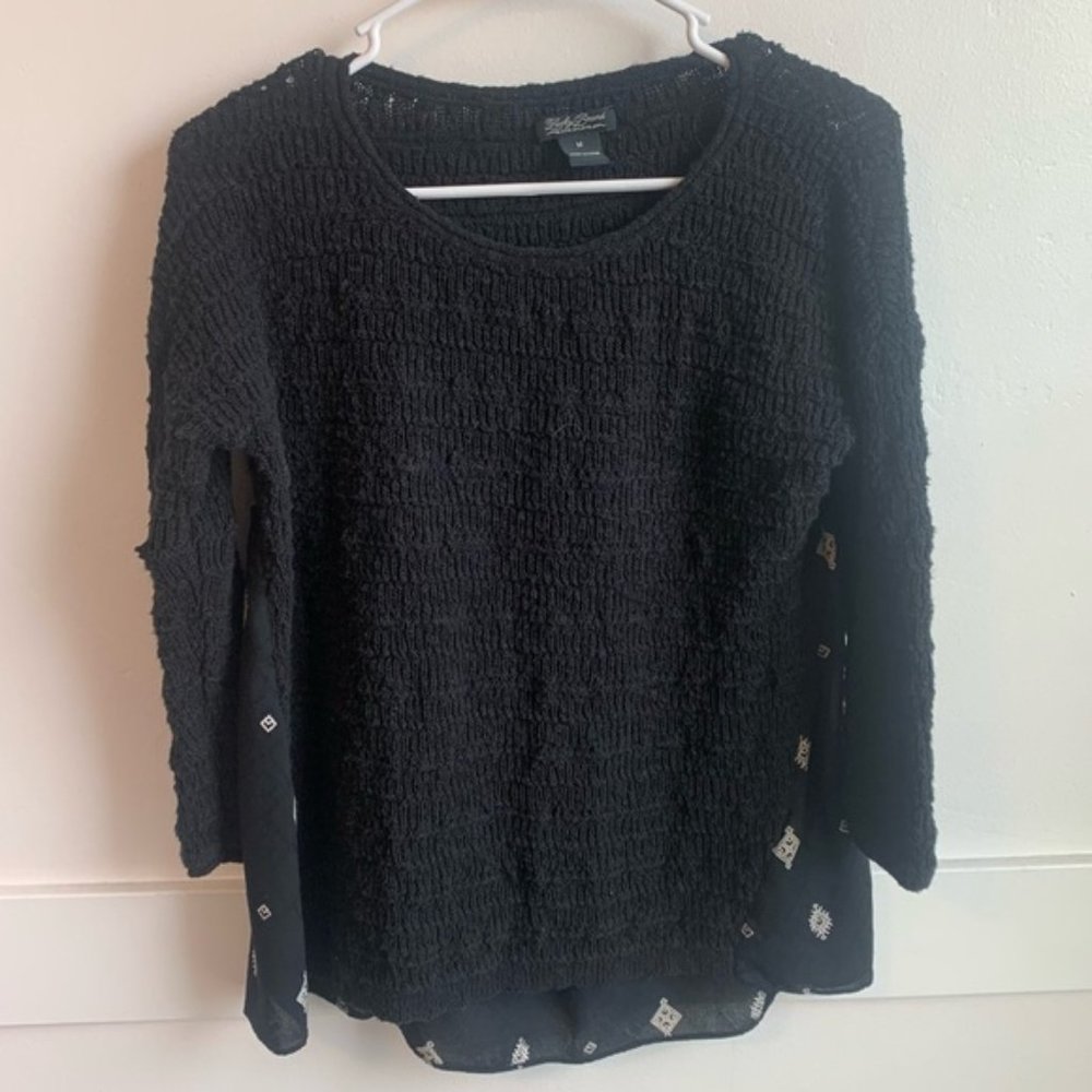 Lucky Brand Black Crew Neck & Sheer Back Quarter Sleeve Sweater